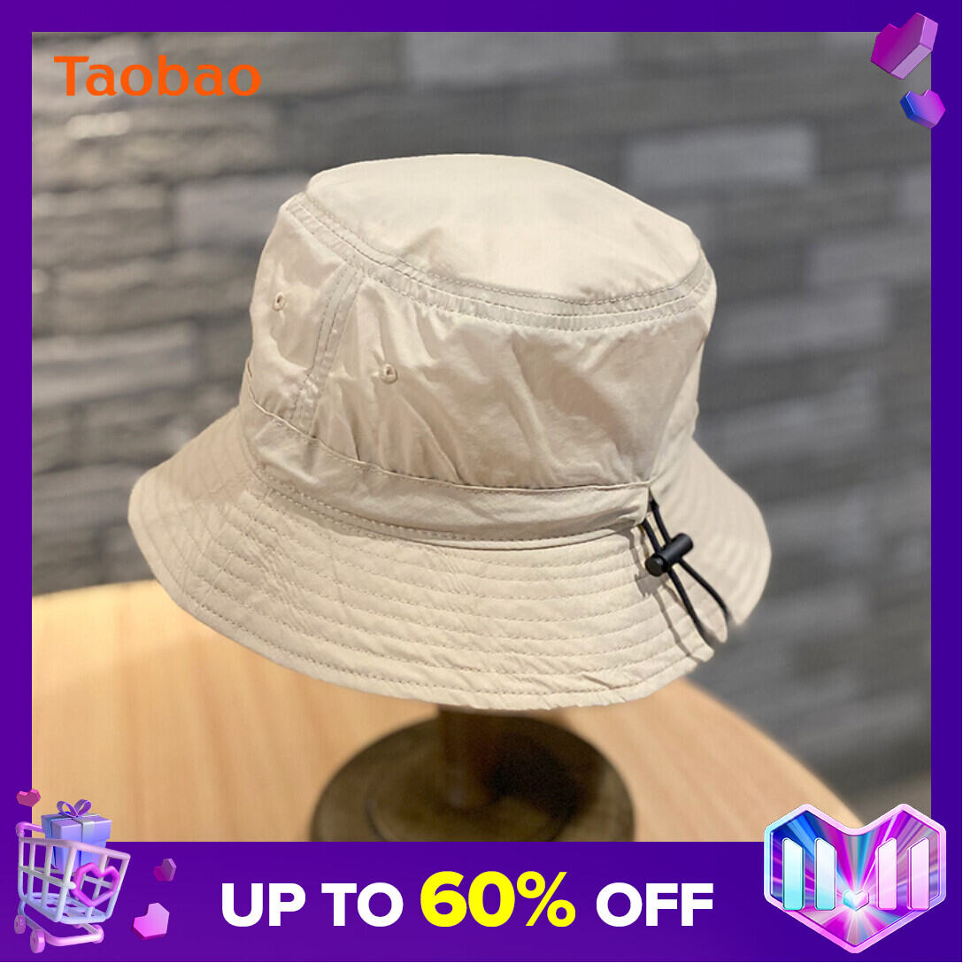 Summer Lightweight Quick-Drying Bucket Hat Men's Pure Color Japanese Outdoor Wind Proof Rope Sun Protection Hat Women's Bucket Hat Foldable Fashion
