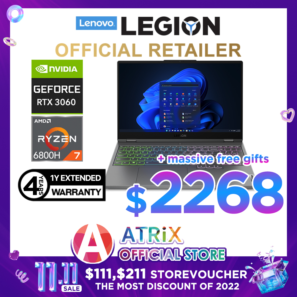 【MS Office|Same Day Delivery】Lenovo Legion 5 15ARH7H | 15.6" WQHD (2560x1440) IPS 300nits | Ryzen 7 6800H | RTX 3060 6GB GDDR6 | 16GB DDR5 RAM | 1TB SSD | Win11 | 3Y Legion Ultimate Support