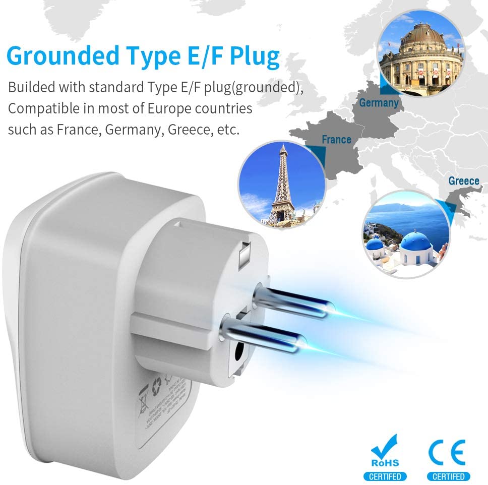 TESSAN European Plug Adapter Singapore to Europe Travel Adaptor with 2 USB, European Charger Multi Plug Extension Wall Charger USB Adapter Wall Socket Power Strip for Italy Switzerland Germany Spain F