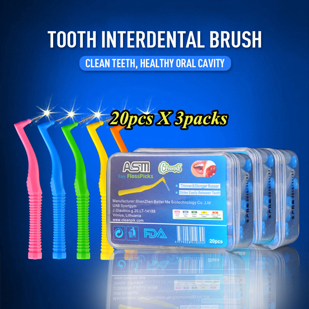 Everbeauty 60pcs TEPE Angle Interdental Brushes Tooth Flossing Head Hygiene Dental Plastic Interdental Brush Toothpic Tooth Brush Cleaner Teeth Stick Dental Hygiene Tools