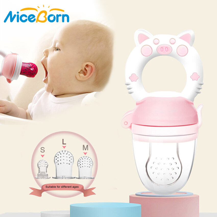 NiceBorn Baby Pacifier Fresh Food Feeder Newborn Infant Soother Fresh Fruit Milk Nibbler Safety Silicone BPA Free Toddlers 3 Different Sized Silicone Teething Pacifiers