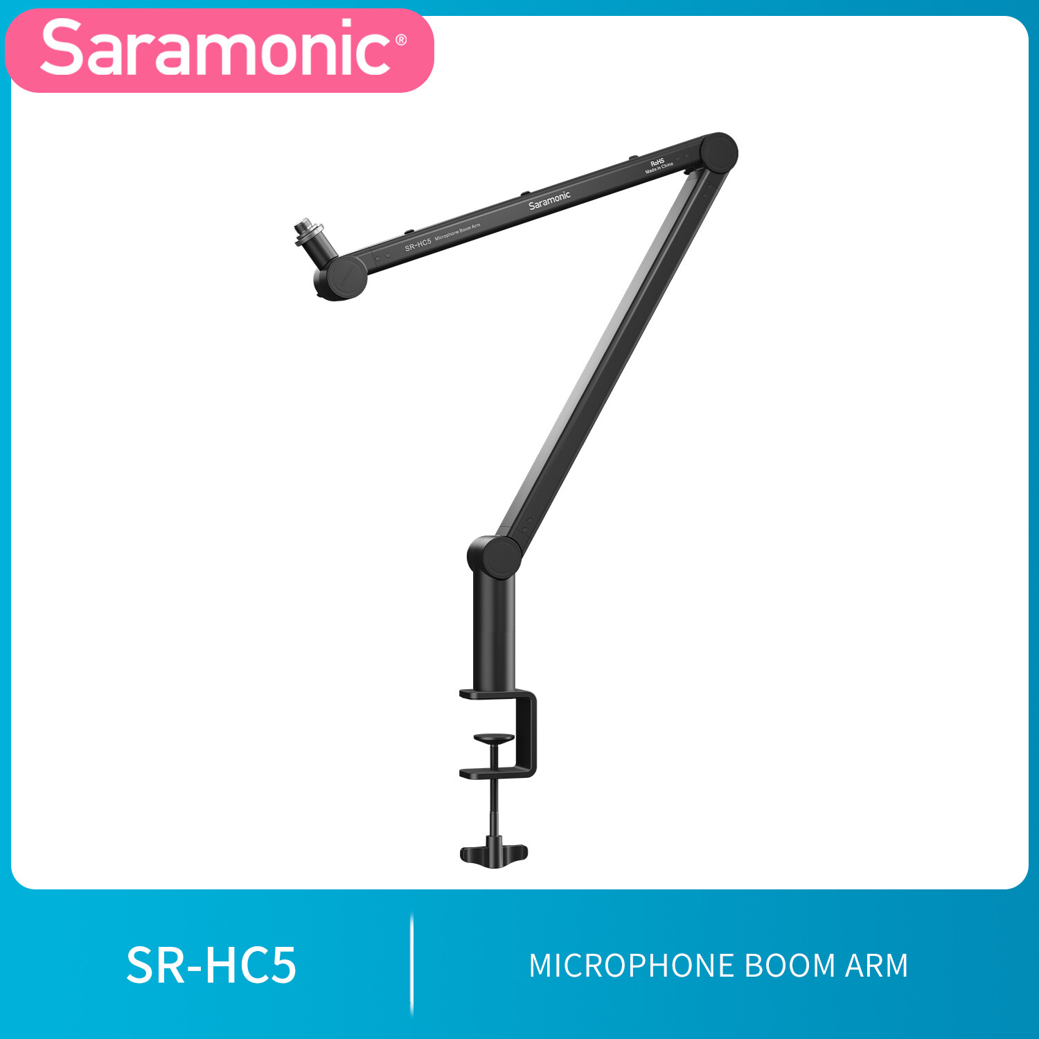 Saramonic SR-HC5 aluminum alloy construction 5/8″ to 3/8″  Microphone Boom Arm with a durable C-clamp mount for broadcast, podcasting, live streaming, home studio