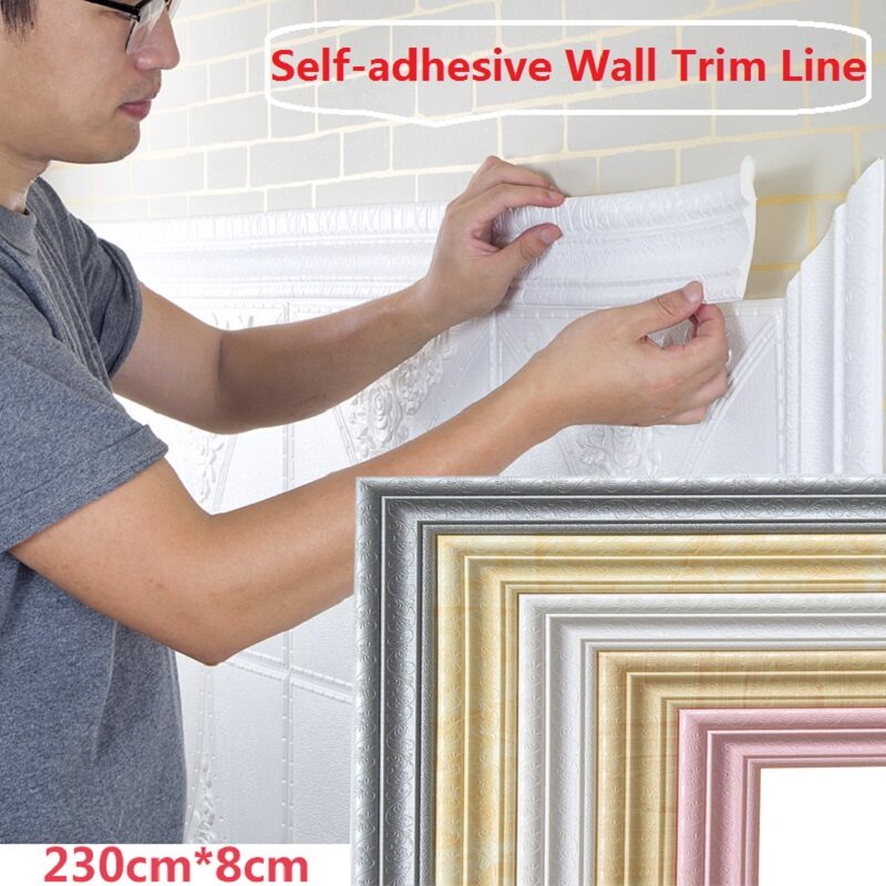 [YESPERY] Wall Trim Line 3D Border Wall Sticker Waterproof Top Corner Line Wall Edge Strip Wall Waist Line Sticker Tiles Wallpaper Border Home Wall Decor 230cm
