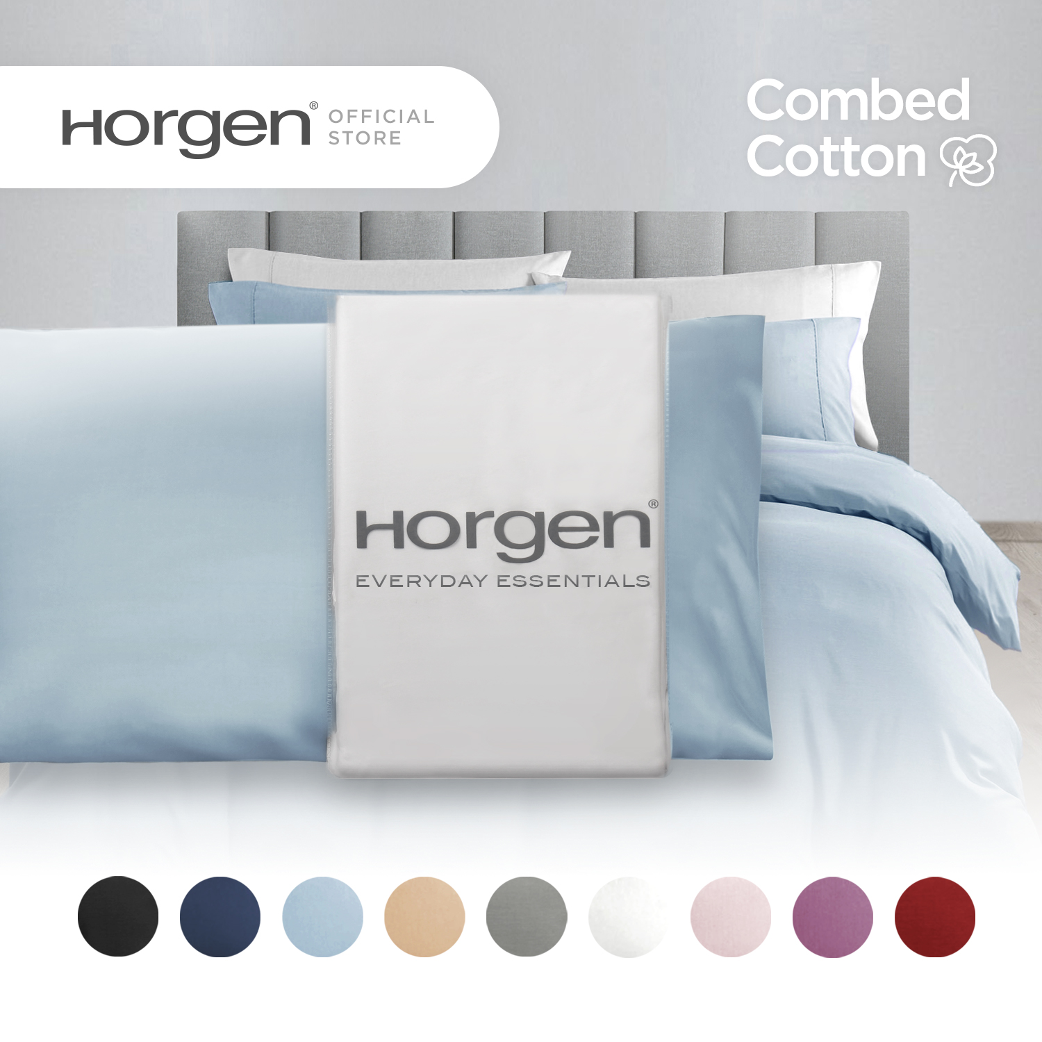 (2 Pillowcases or 1 Bolster Case) Horgen Everyday Essentials 100% Combed Cotton 2 Pillowcase Set or 1 Bolster Case