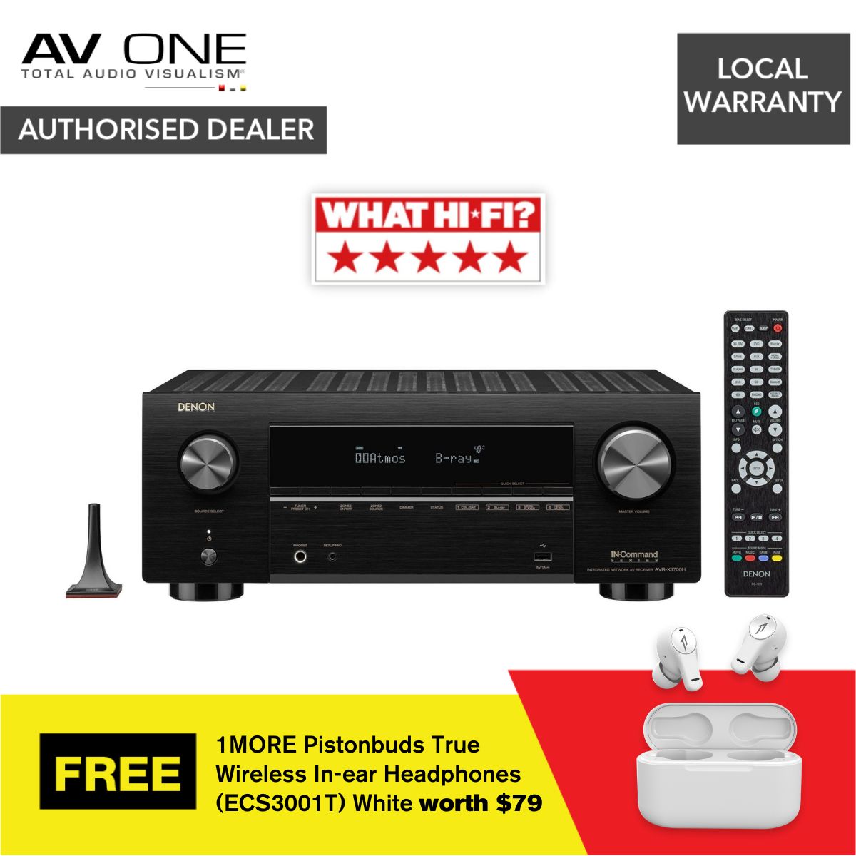 Denon AVC-X3700H 9.2 Ch. 8K AV Receiver w/ 3D Audio, Voice Control & HEOS Built-in [FREE GIFT w/ purchase] - AV One Authorized Dealer/Official Product/Warranty