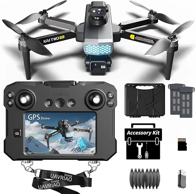 5.6” Touch Screen Drone with 3-Axis Gimbal & 4K Camera, 5G FPV Transmission, GPS + Optical Flow Positioning, Brushless Motor