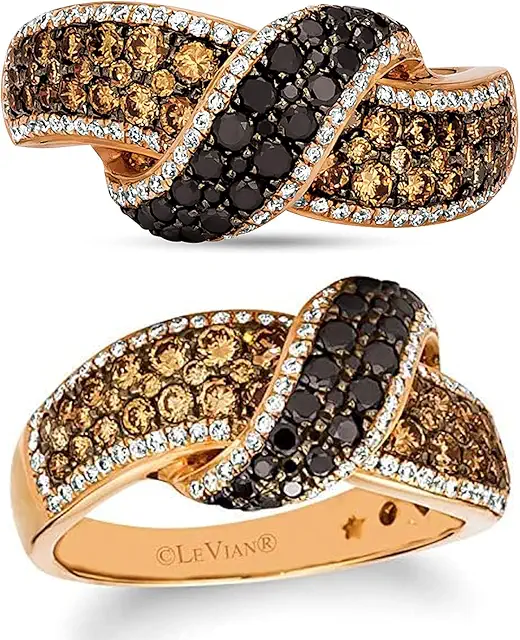 LE VIAN 1 1/3 Carat Black Vanilla and Chocolate Diamond Ribbon Ring for Women I 14k Rose Gold Statement Ring for Her