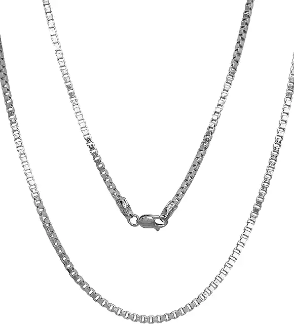 JEWELHEART 14K Real Gold Square Box Chain - 1mm 1.25mm 1.5mm 1.75mm 2.85mm White Gold Chains For Men