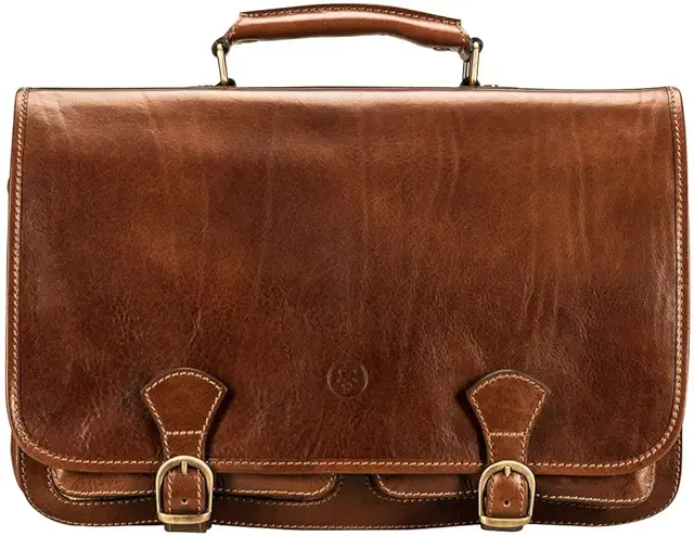 Maxwell Scott - Mens Luxury Full Grain Leather Satchel Briefcase Bag - 3 Section with Hidden Popper Closure - The Jesolo3